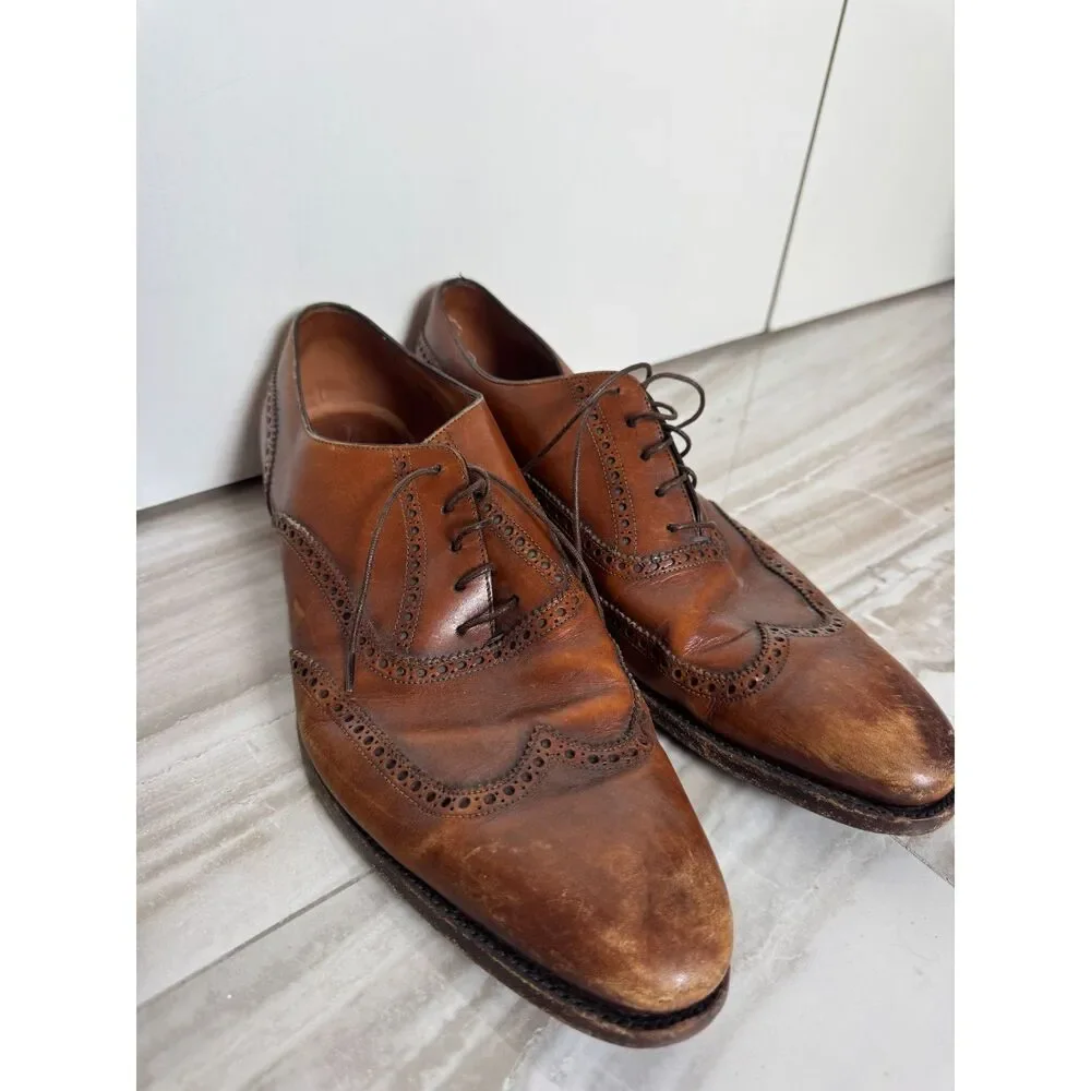 Beautiful Vintage Ralph Lauren Italian Leather Brown Mens Embellished Loafers Sz